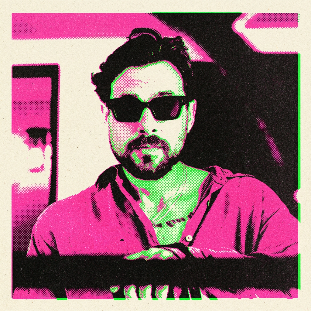 Risograph portrait of Gabriel Garofano, Yeezy-style fashion